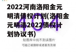 2022河南洛阳金元明清债权计划(洛阳金元明清2022债权计划协议书)