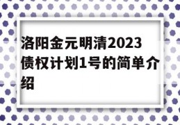 洛阳金元明清2023债权计划1号的简单介绍