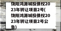 饶阳鸿源城投债权2023年转让项目2号(饶阳鸿源城投债权2023年转让项目2号公告)