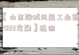 〖山东聊城凤凰工业园2022定融〗返佣