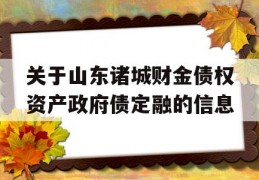 关于山东诸城财金债权资产政府债定融的信息