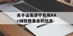 关于山东济宁兖州AA+城投债基金的信息