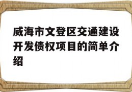 威海市文登区交通建设开发债权项目的简单介绍