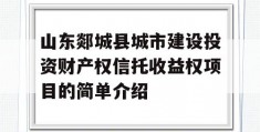 山东郯城县城市建设投资财产权信托收益权项目的简单介绍