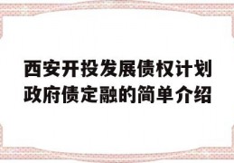 西安开投发展债权计划政府债定融的简单介绍