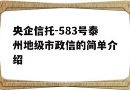 央企信托-583号泰州地级市政信的简单介绍