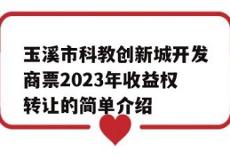 玉溪市科教创新城开发商票2023年收益权转让的简单介绍