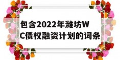 包含2022年潍坊WC债权融资计划的词条