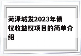 菏泽城发2023年债权收益权项目的简单介绍