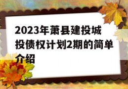 2023年萧县建投城投债权计划2期的简单介绍