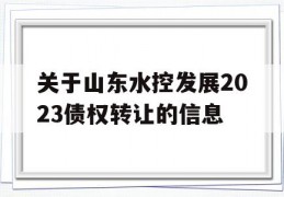 关于山东水控发展2023债权转让的信息