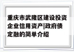 重庆市武隆区建设投资企业信用资产|政府债定融的简单介绍