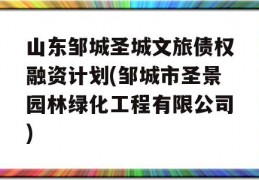 山东邹城圣城文旅债权融资计划(邹城市圣景园林绿化工程有限公司)