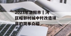 2023年洛阳市瀍河区帽郭村城中村改造项目的简单介绍