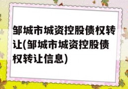 邹城市城资控股债权转让(邹城市城资控股债权转让信息)