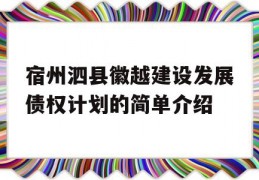 宿州泗县徽越建设发展债权计划的简单介绍