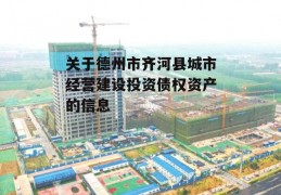 关于德州市齐河县城市经营建设投资债权资产的信息