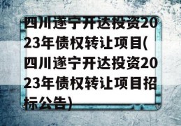 四川遂宁开达投资2023年债权转让项目(四川遂宁开达投资2023年债权转让项目招标公告)