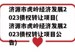 济源市虎岭经济发展2023债权转让项目(济源市虎岭经济发展2023债权转让项目公告)