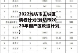 2022潍坊市主城区债权计划(潍坊市2020年棚户区改造计划)