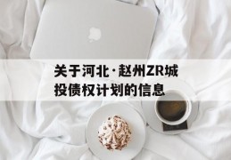 关于河北·赵州ZR城投债权计划的信息