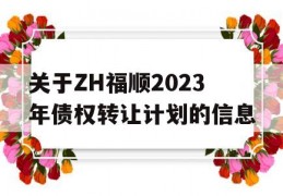 关于ZH福顺2023年债权转让计划的信息