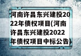 河南许昌东兴建投2022年债权项目(河南许昌东兴建投2022年债权项目中标公告)