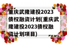 重庆武隆建投2023债权融资计划(重庆武隆建投2023债权融资计划项目)