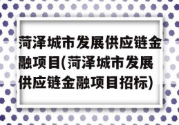 菏泽城市发展供应链金融项目(菏泽城市发展供应链金融项目招标)