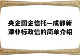 央企国企信托—成都新津非标政信的简单介绍