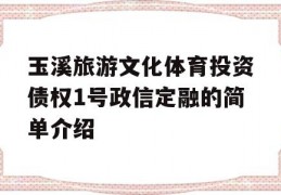 玉溪旅游文化体育投资债权1号政信定融的简单介绍