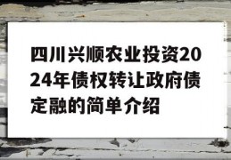 四川兴顺农业投资2024年债权转让政府债定融的简单介绍