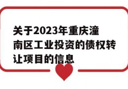 关于2023年重庆潼南区工业投资的债权转让项目的信息