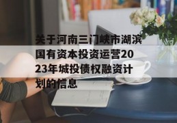 关于河南三门峡市湖滨国有资本投资运营2023年城投债权融资计划的信息