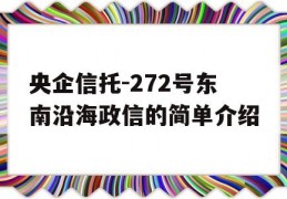 央企信托-272号东南沿海政信的简单介绍