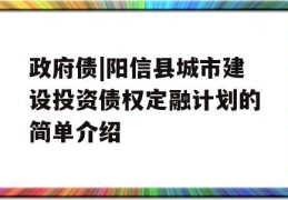 政府债|阳信县城市建设投资债权定融计划的简单介绍