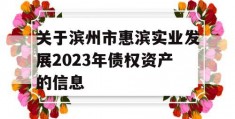 关于滨州市惠滨实业发展2023年债权资产的信息