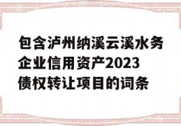 包含泸州纳溪云溪水务企业信用资产2023债权转让项目的词条