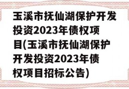 玉溪市抚仙湖保护开发投资2023年债权项目(玉溪市抚仙湖保护开发投资2023年债权项目招标公告)