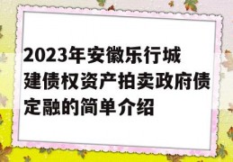 2023年安徽乐行城建债权资产拍卖政府债定融的简单介绍