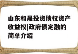 山东和晟投资债权资产收益权|政府债定融的简单介绍