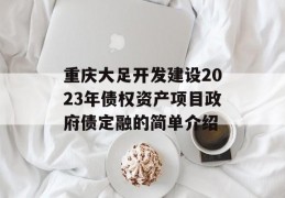 重庆大足开发建设2023年债权资产项目政府债定融的简单介绍