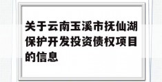 关于云南玉溪市抚仙湖保护开发投资债权项目的信息