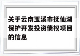 关于云南玉溪市抚仙湖保护开发投资债权项目的信息