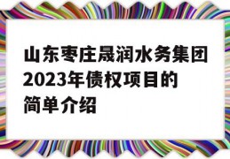 山东枣庄晟润水务集团2023年债权项目的简单介绍