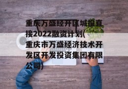 重庆万盛经开区城投直接2022融资计划(重庆市万盛经济技术开发区开发投资集团有限公司)