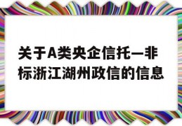 关于A类央企信托—非标浙江湖州政信的信息