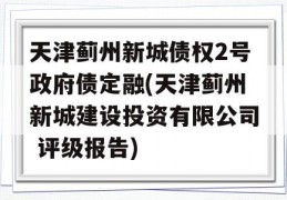 天津蓟州新城债权2号政府债定融(天津蓟州新城建设投资有限公司 评级报告)