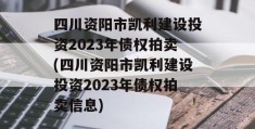 四川资阳市凯利建设投资2023年债权拍卖(四川资阳市凯利建设投资2023年债权拍卖信息)