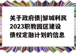 关于政府债|邹城利民2023职教园区建设债权定融计划的信息